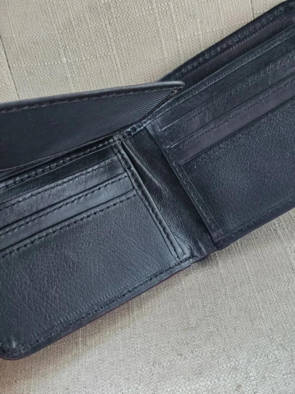 Black Leather Bifold Wallet with Red Trim Billfold Genuine Leather Handmade New